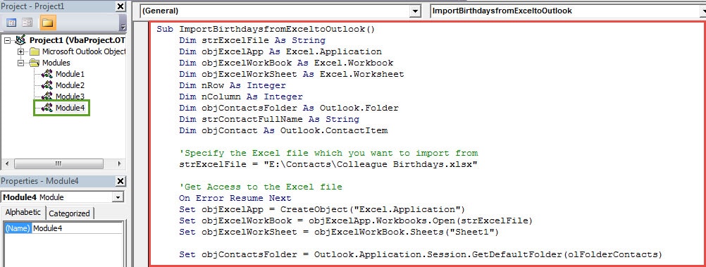 从Excel VBA代码——批量导入生日对应的Outlook联系人