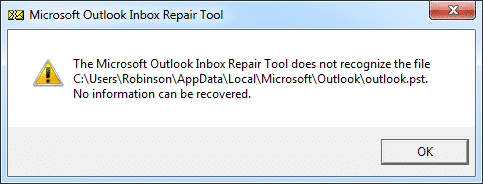 微软Outlook收件箱修复工具无法识别该文件