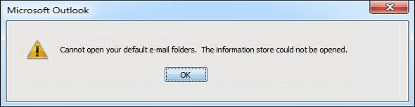 无法打开默认的电子邮件文件夹。无法打开信息存储。
