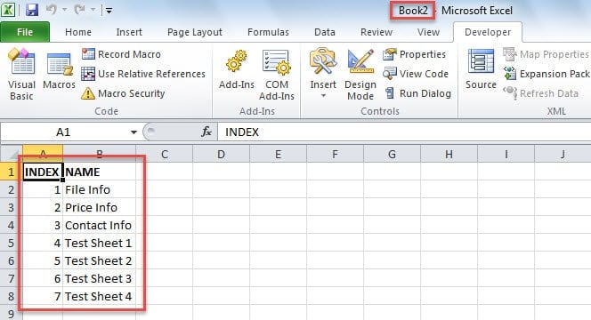 新Excel工作簿中列出的工作表名称