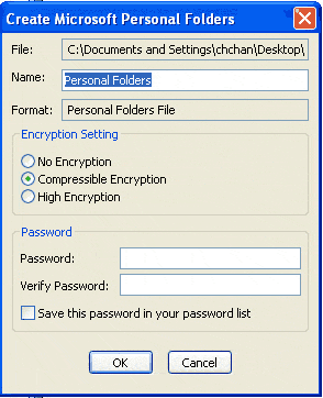 加密Outlook PST文件选择在创建它