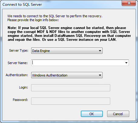 “连接到SQL Server”对话框