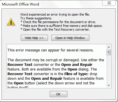 Word在试图打开文件时出错。